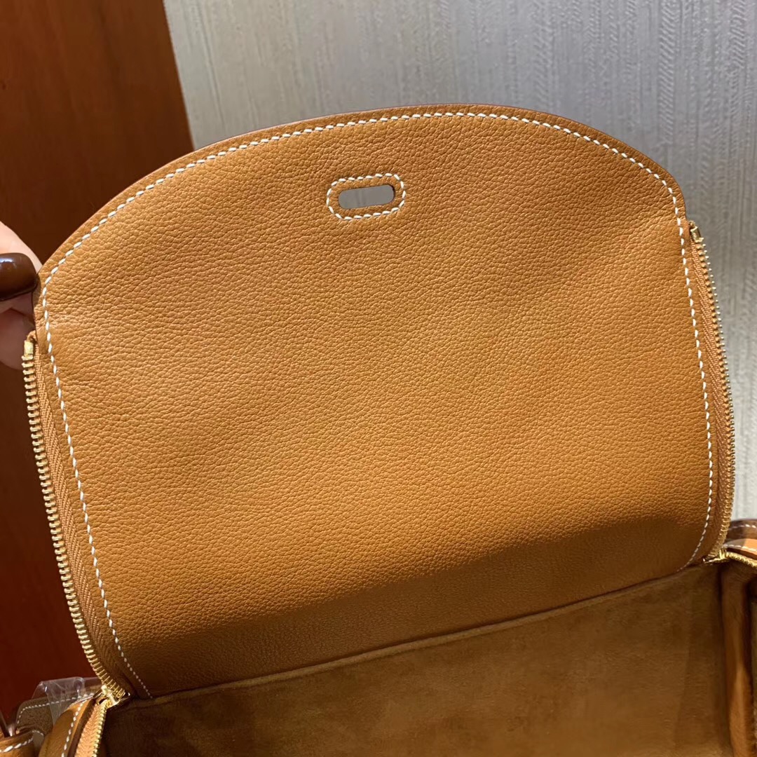 愛馬仕林迪包官網價格 Hermes Lindy 30cm 麂皮絨拼Everycolor ck37金棕色