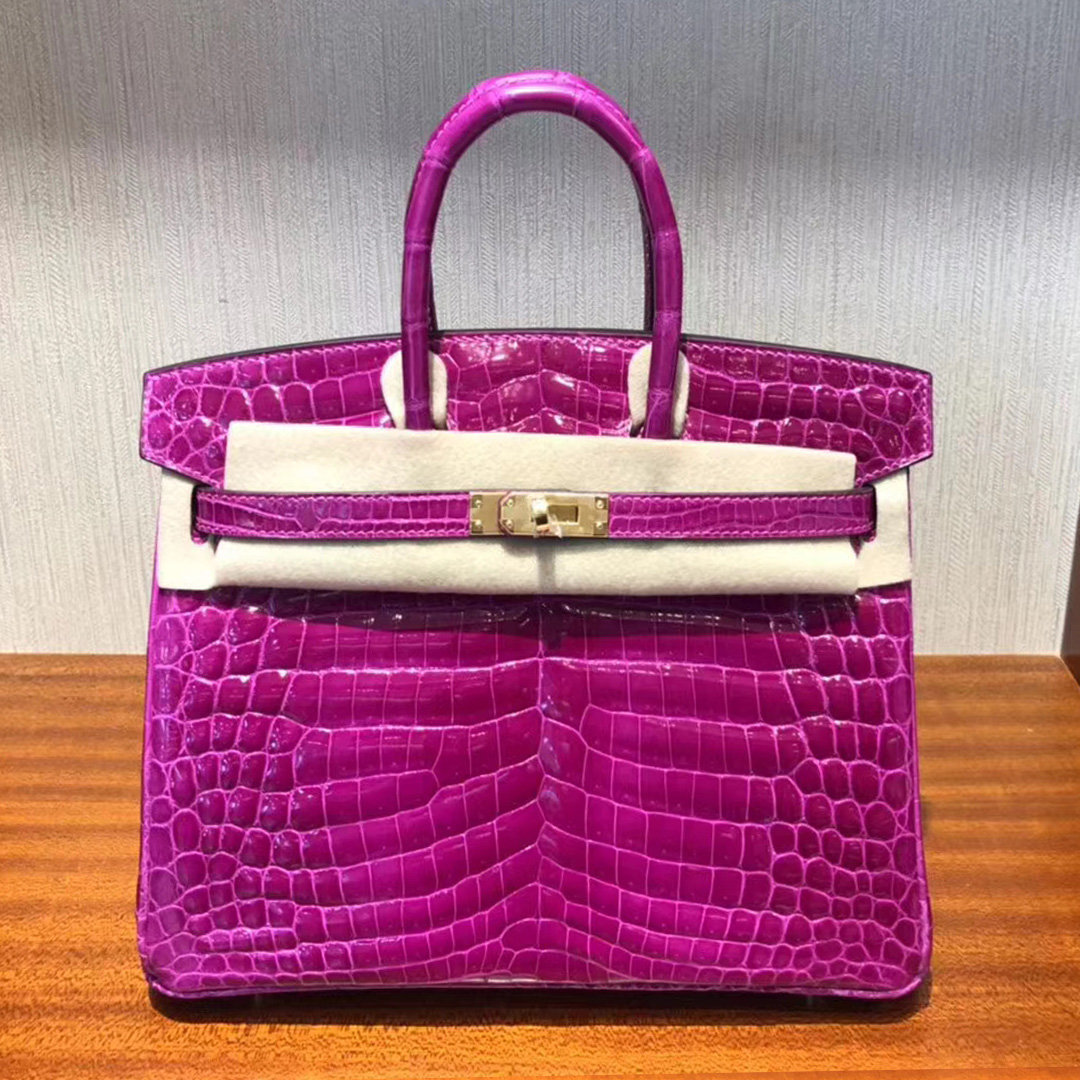 Hermes Birkin 25cm Shiny Alligator Crocodile 拱珠鳄 美洲鳄鱼 J5天方夜谭粉紫