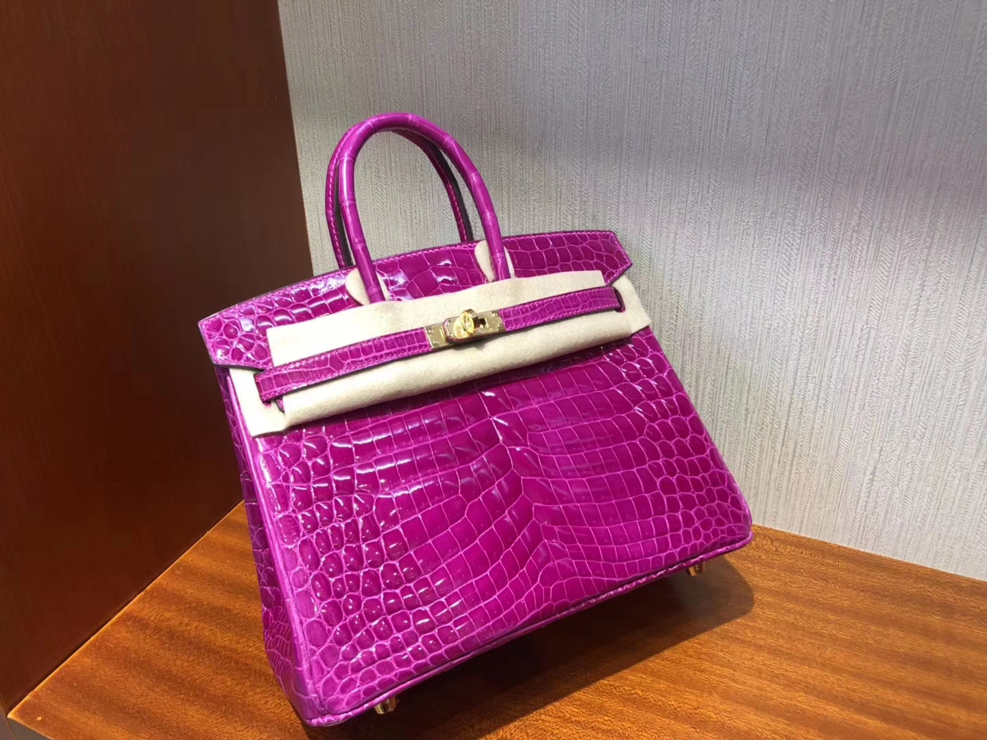 Hermes Birkin 25cm Shiny Alligator Crocodile 拱珠鳄 美洲鳄鱼 J5天方夜谭粉紫