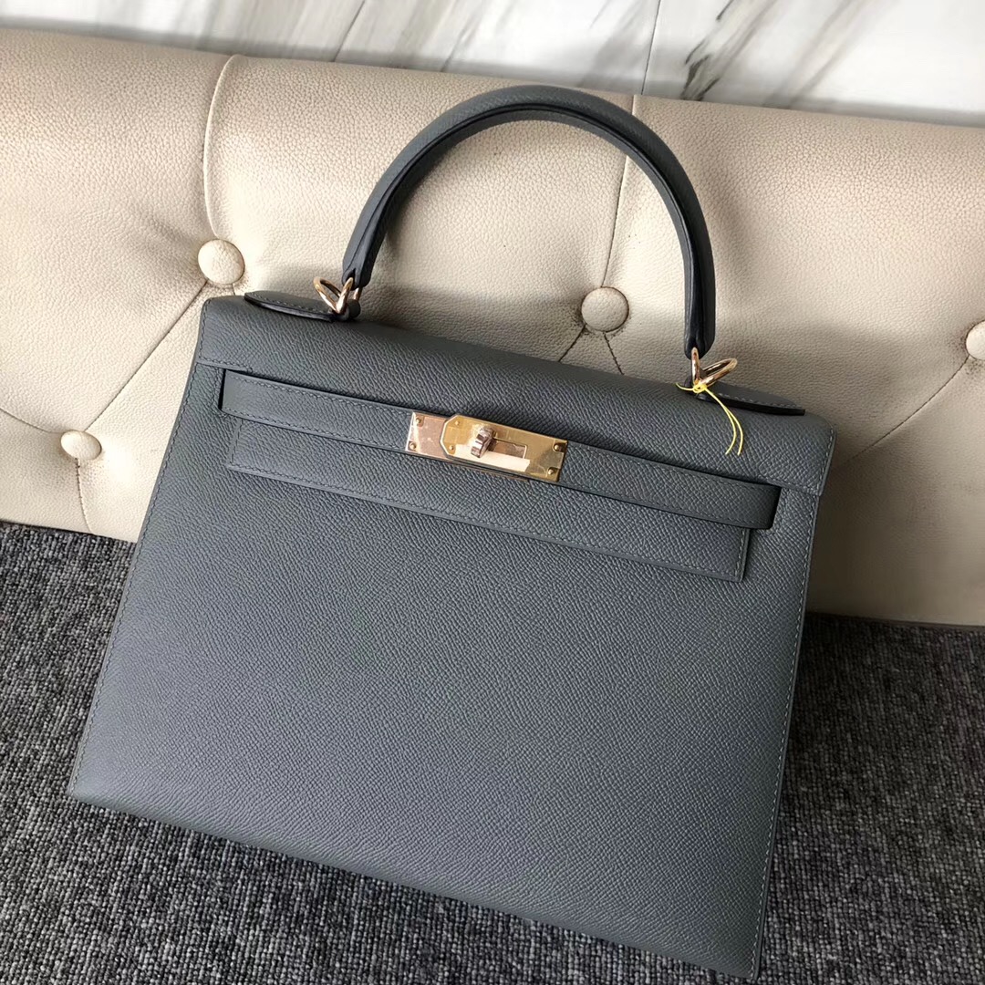 爱马仕杏绿色凯莉包 Hermes Kelly 25cm Epsom CC63杏绿色 VERT AMANDE