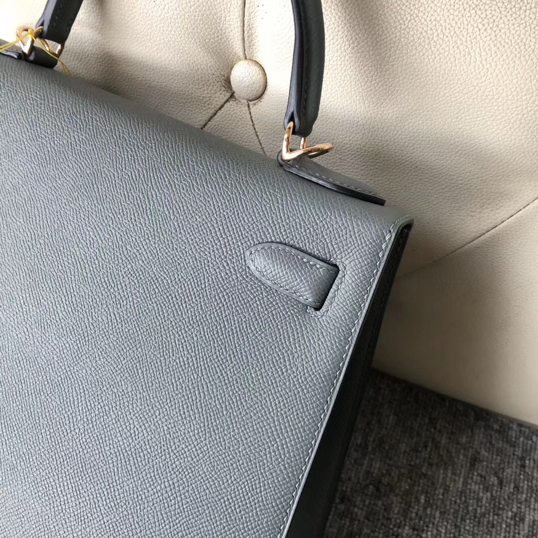 爱马仕杏绿色凯莉包 Hermes Kelly 25cm Epsom CC63杏绿色 VERT AMANDE