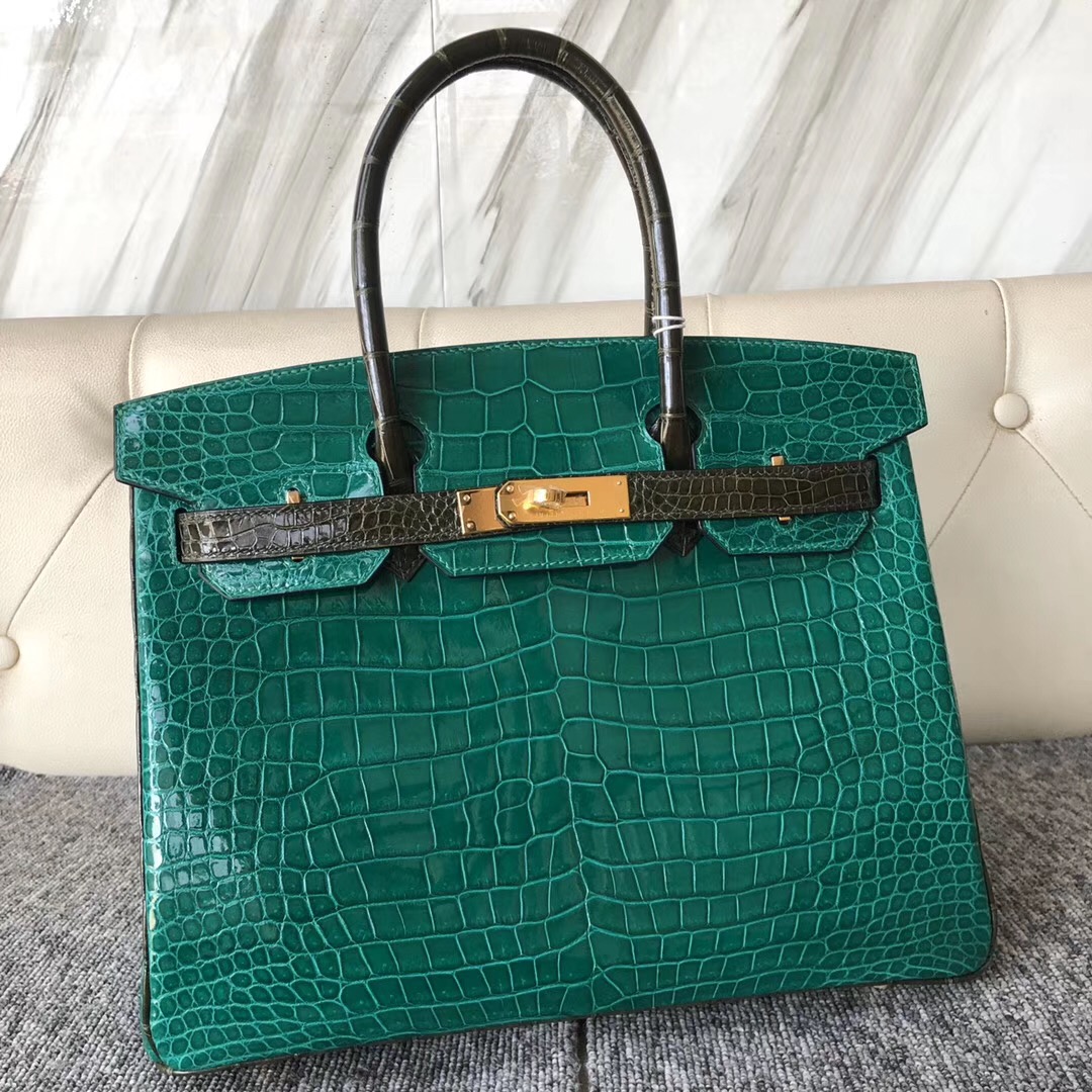 愛馬仕包包香港官網 Hermes Birkin 30cm Hss倒V澳洲灣鱷6Q翡翠綠 /6H橄欖綠