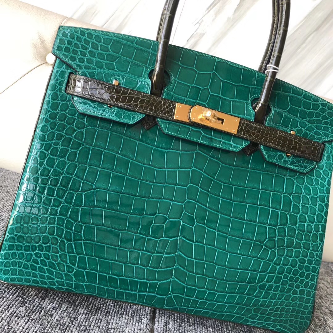 愛馬仕包包香港官網 Hermes Birkin 30cm Hss倒V澳洲灣鱷6Q翡翠綠 /6H橄欖綠