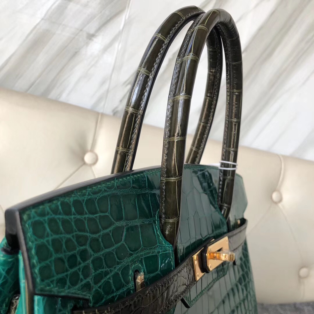 愛馬仕包包香港官網 Hermes Birkin 30cm Hss倒V澳洲灣鱷6Q翡翠綠 /6H橄欖綠