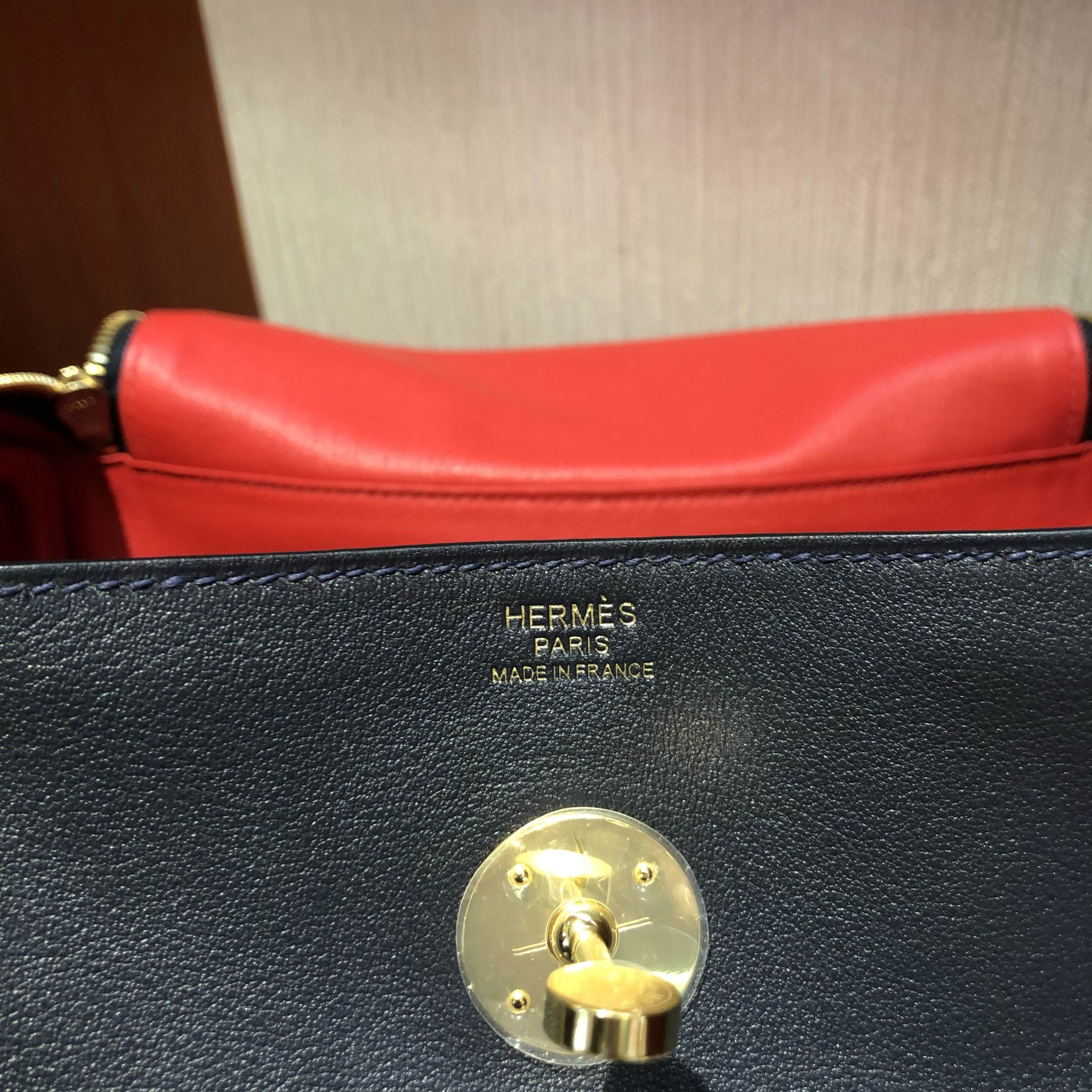 Hermes Lindy 30 Swift calfskin 2Z午夜藍 Blue Nuit 拼 S5番茄紅 Rouge Tomate