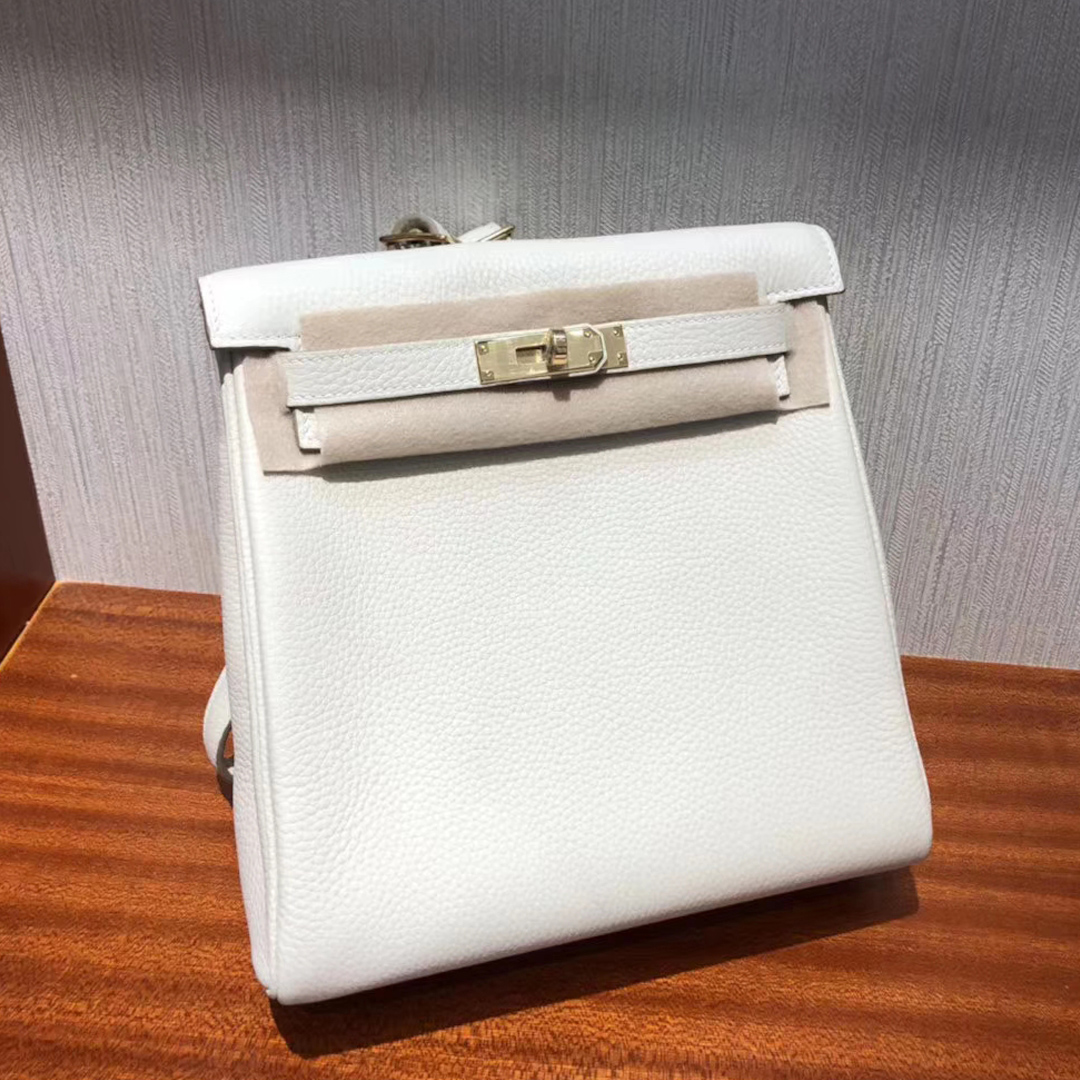 新北市愛馬仕凱莉背包 Hermes Kelly Ado CK10 奶昔白 Craie 愛馬仕雙肩包