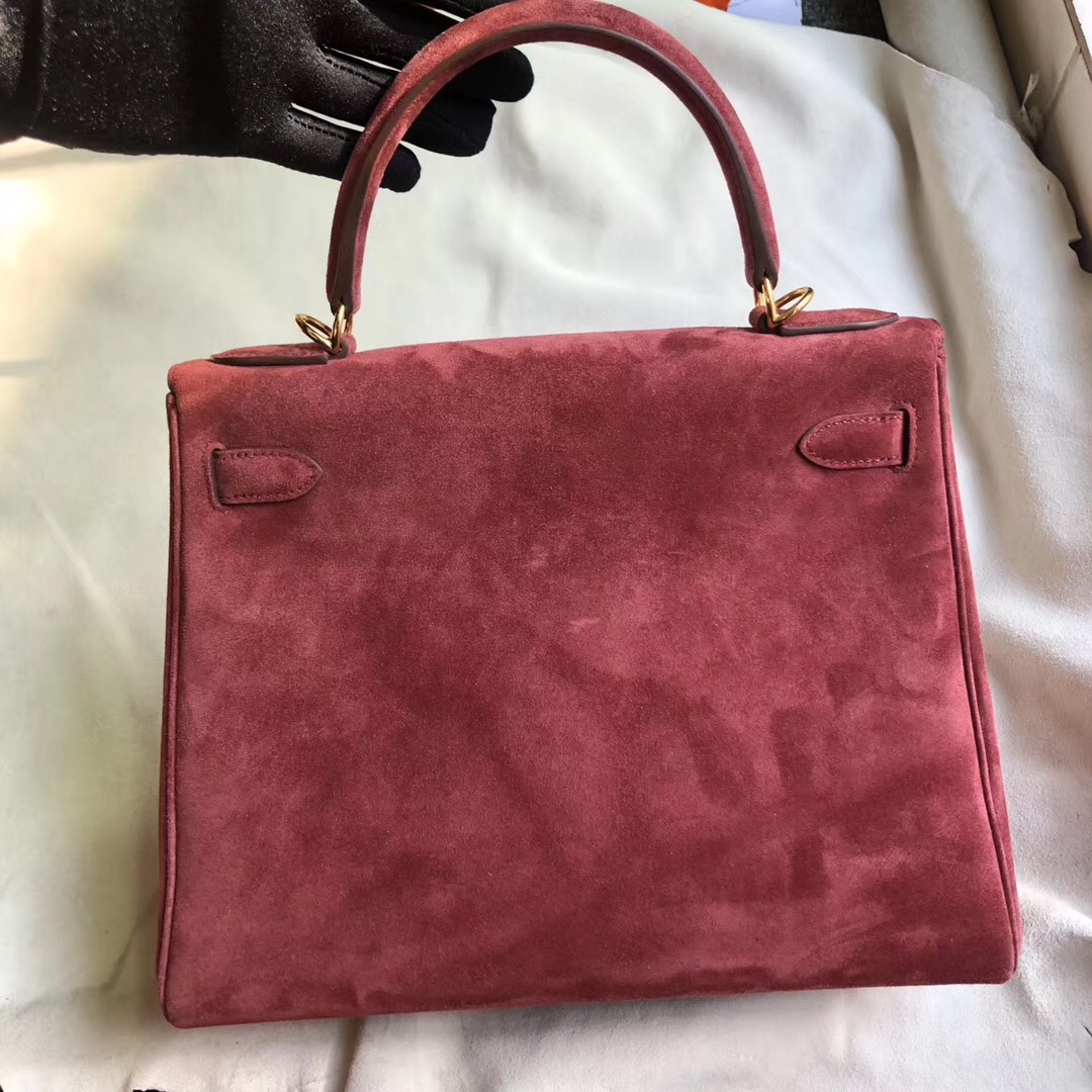 臺灣高雄市Hermes Kelly 25cm 羊皮反絨 愛馬仕 K1 Rouge Grenat 石榴紅麂皮