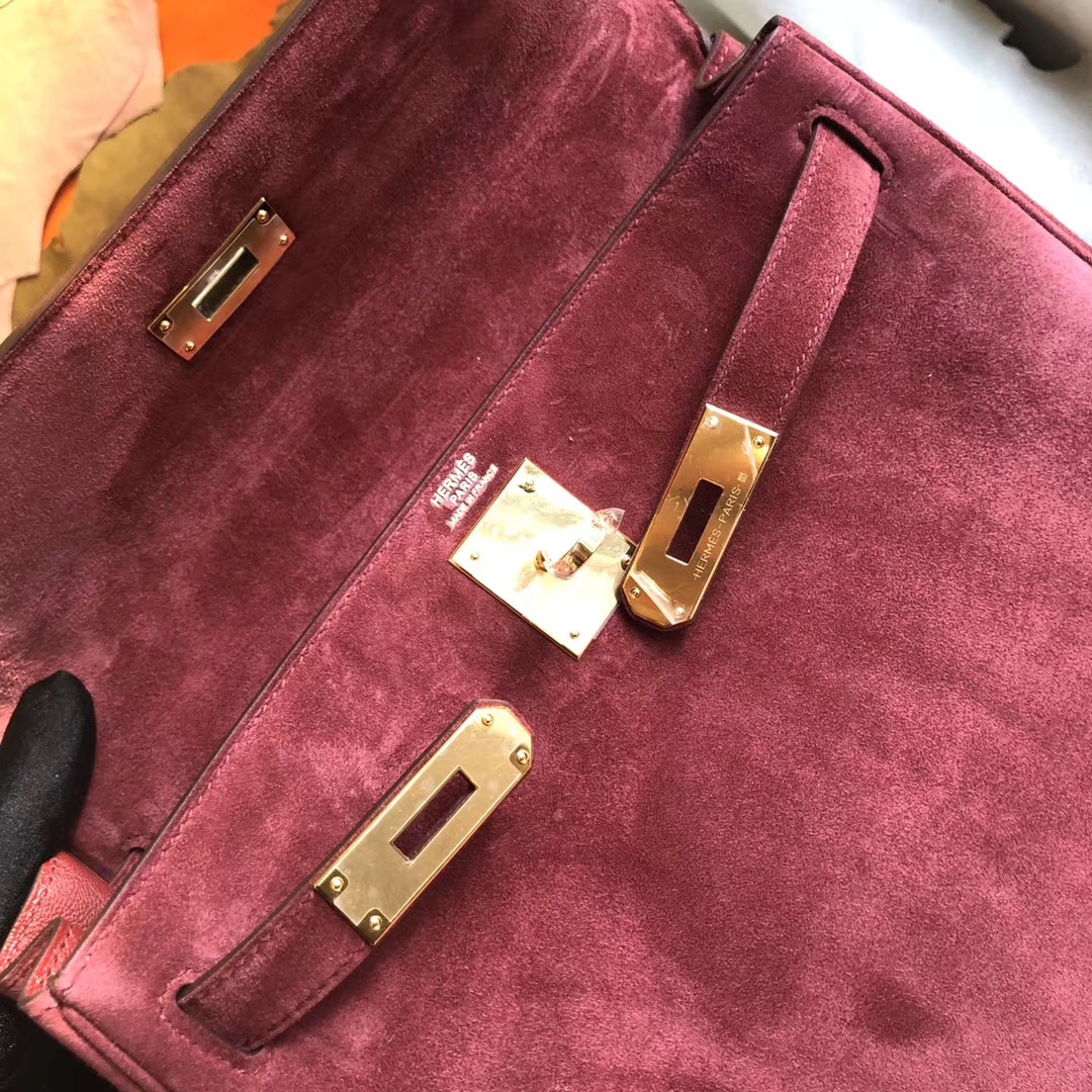 臺灣高雄市Hermes Kelly 25cm 羊皮反絨 愛馬仕 K1 Rouge Grenat 石榴紅麂皮