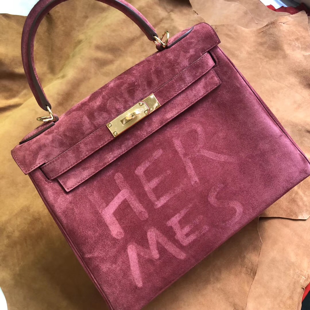 臺灣高雄市Hermes Kelly 25cm 羊皮反絨 愛馬仕 K1 Rouge Grenat 石榴紅麂皮