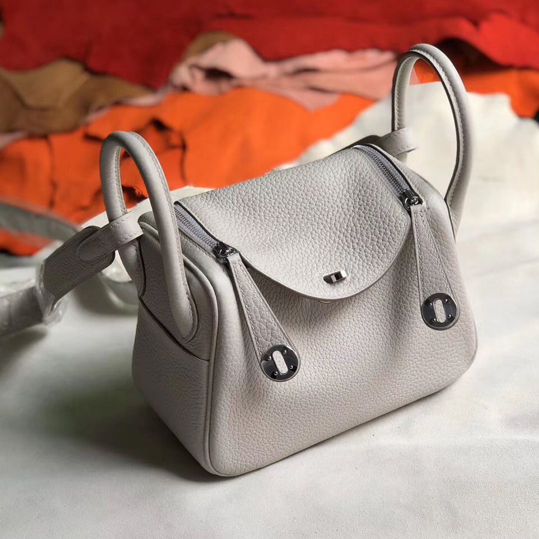 香港愛馬仕琳迪包定制 Hermes mini Lindy CK80珍珠灰 Pearl Grey Taurillon Clemence