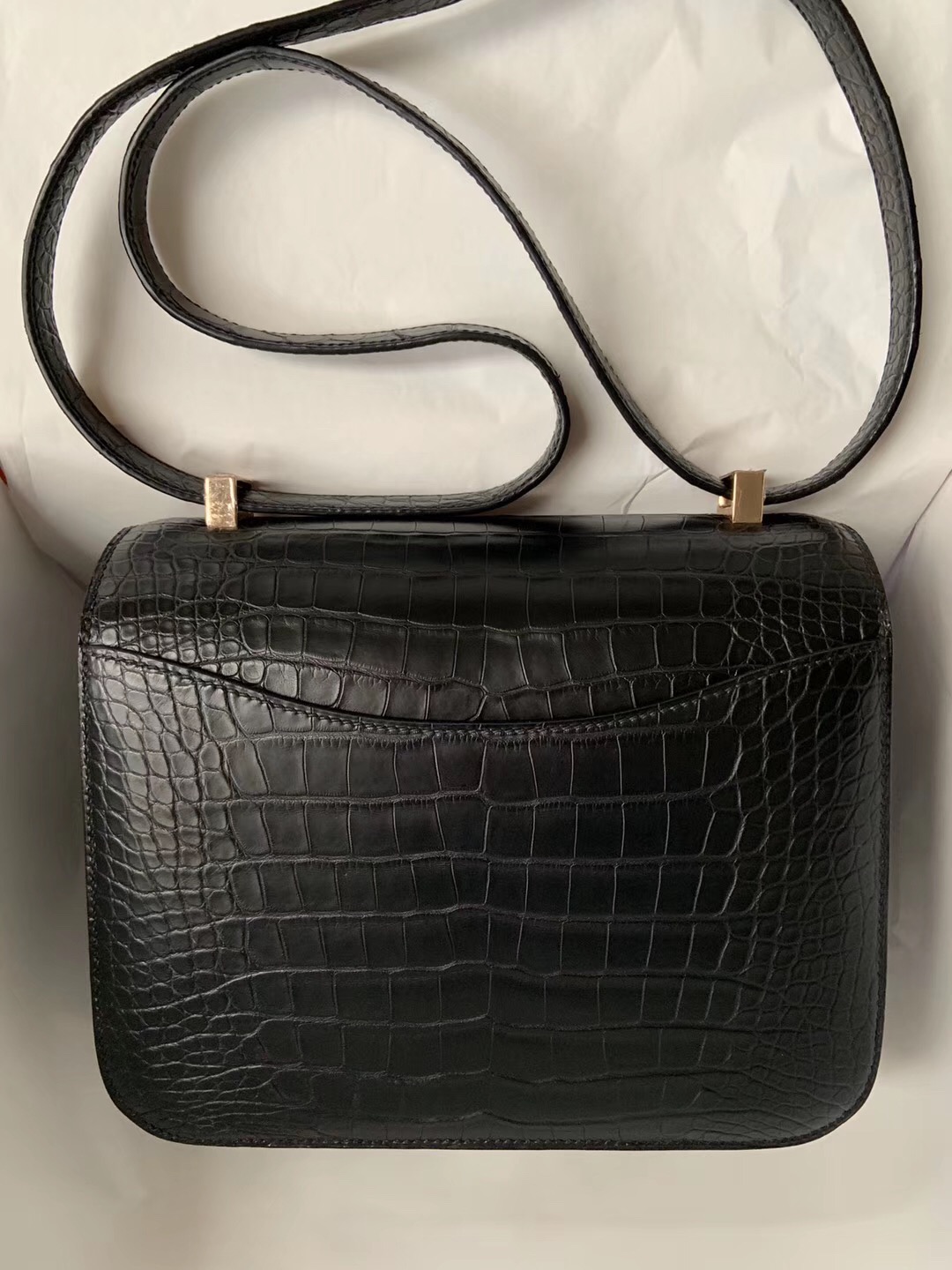 Hermes Constance 24cm 霧面方塊 美洲鱷魚 CK89黑色 Noir 玫瑰金扣