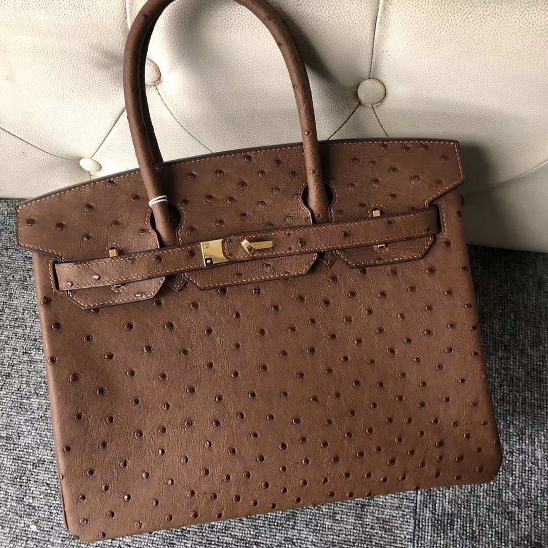 香港愛馬仕鴕鳥皮鉑金包 Hermes Birkin 30cm CK47巧克力色 Coffee Ostrich