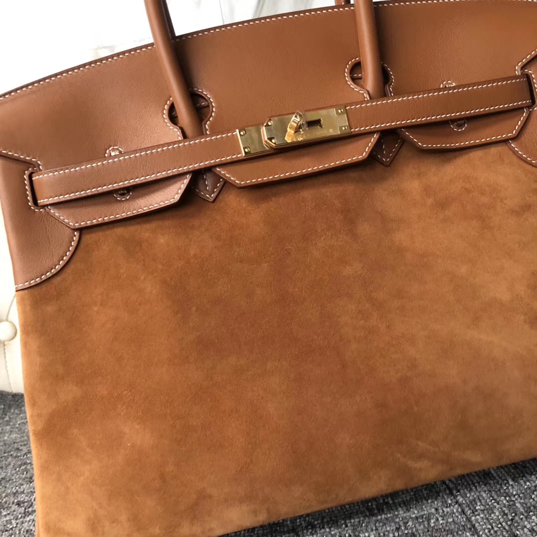 臺灣桃園市愛馬仕鉑金包價格 Hermes Birkin 35cm 麂皮拼Swift ck37金棕色 gold