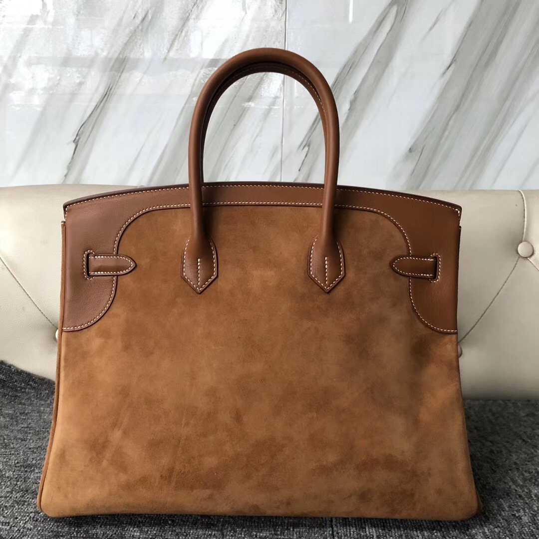 臺灣桃園市愛馬仕鉑金包價格 Hermes Birkin 35cm 麂皮拼Swift ck37金棕色 gold