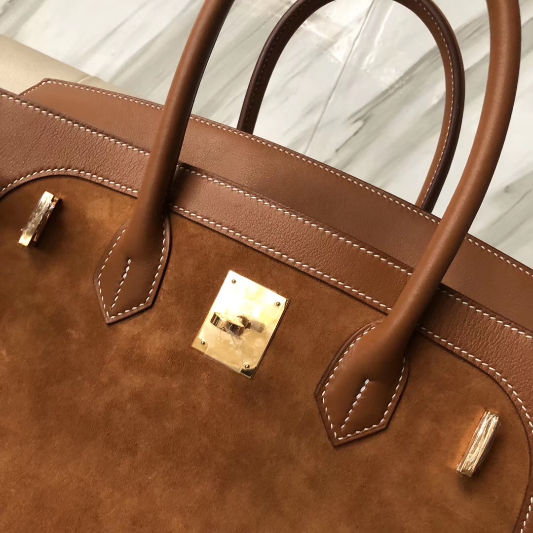 臺灣桃園市愛馬仕鉑金包價格 Hermes Birkin 35cm 麂皮拼Swift ck37金棕色 gold