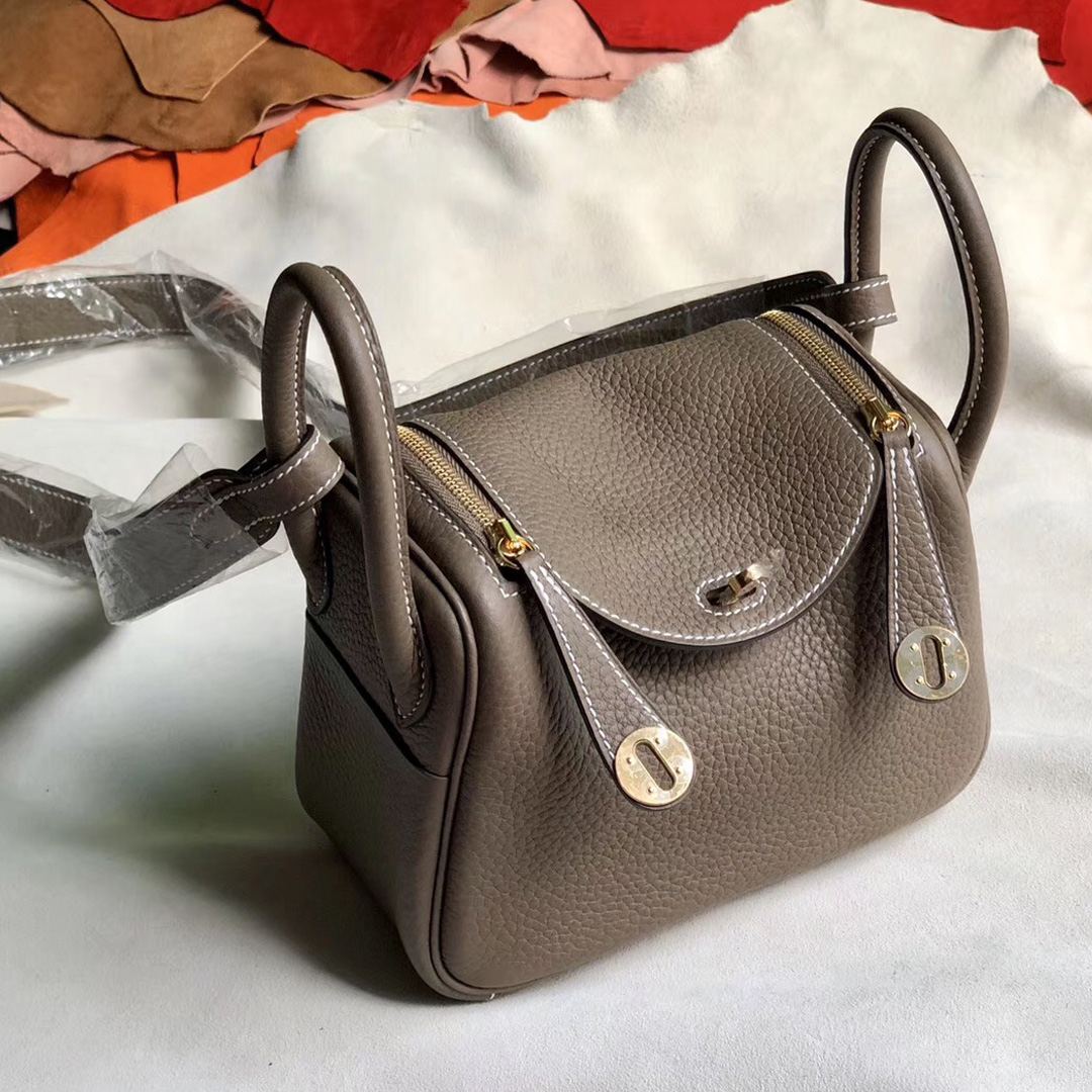 愛馬仕迷妳琳迪包尺寸 Hermes mini Lindy CK18大象灰 Etoupe taurillon Clemence