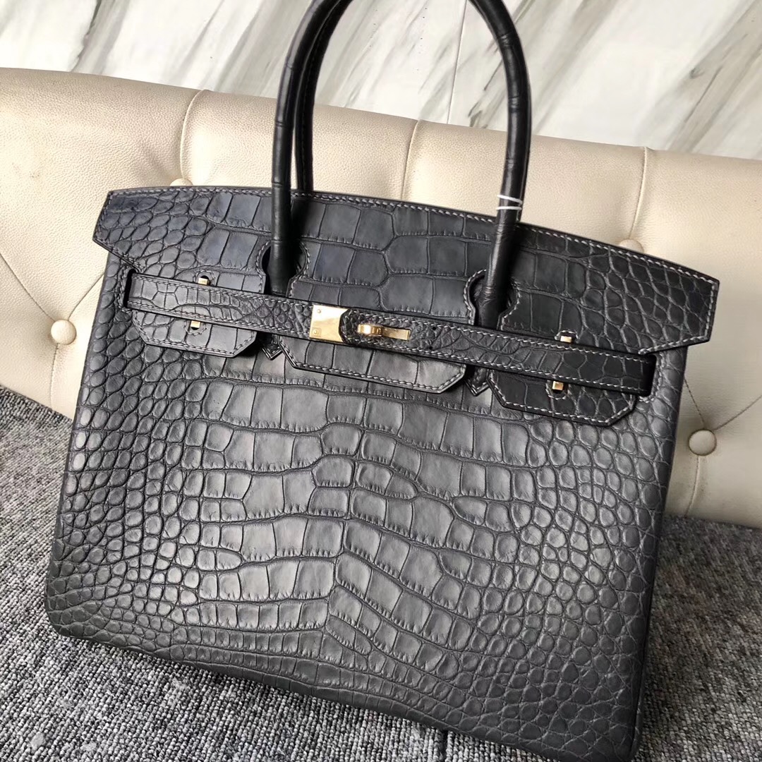 愛馬仕鉑金包 女包價格壹覽表 Hermes Birkin 30cm 美洲鱷 ck80石墨灰 Graphite