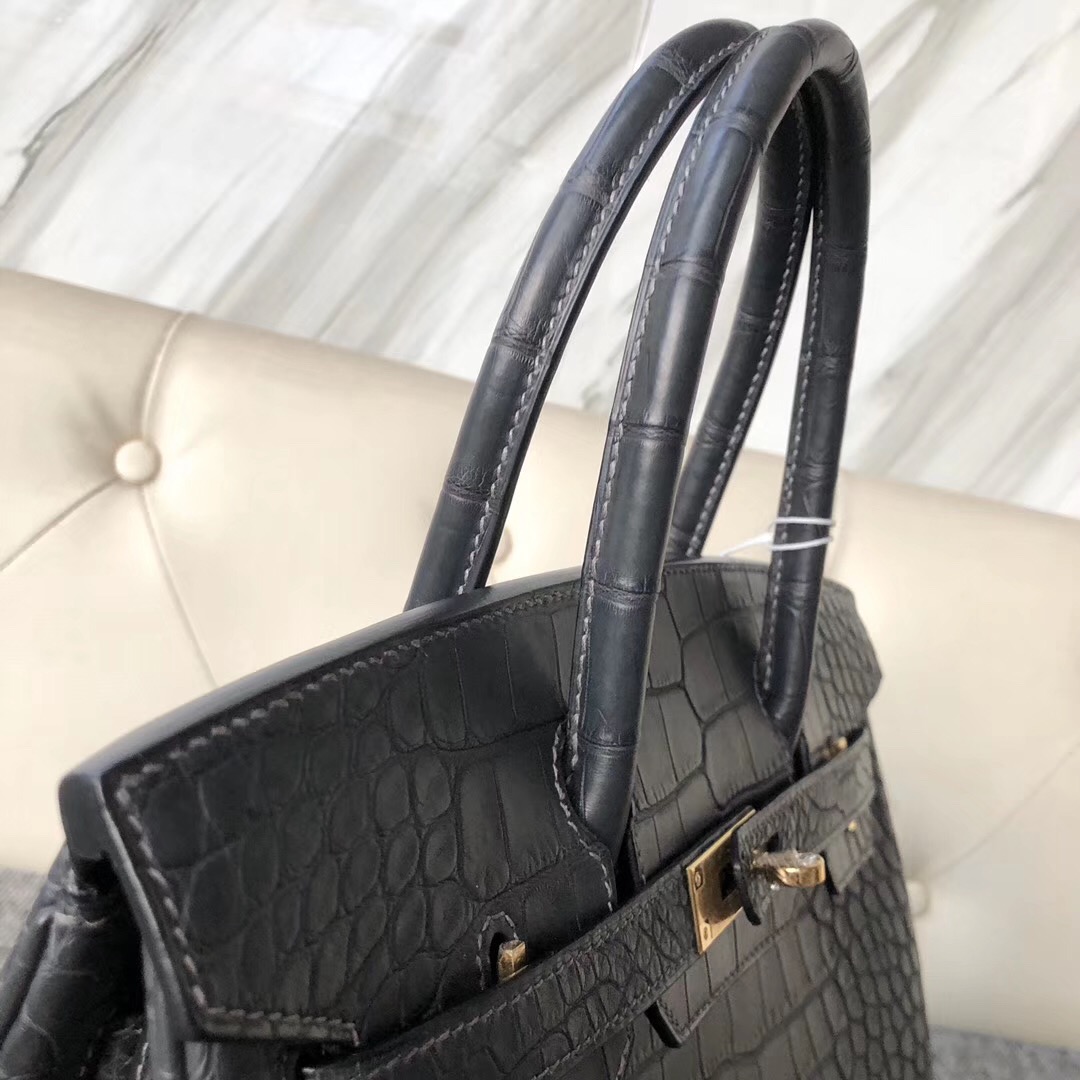 愛馬仕鉑金包 女包價格壹覽表 Hermes Birkin 30cm 美洲鱷 ck80石墨灰 Graphite