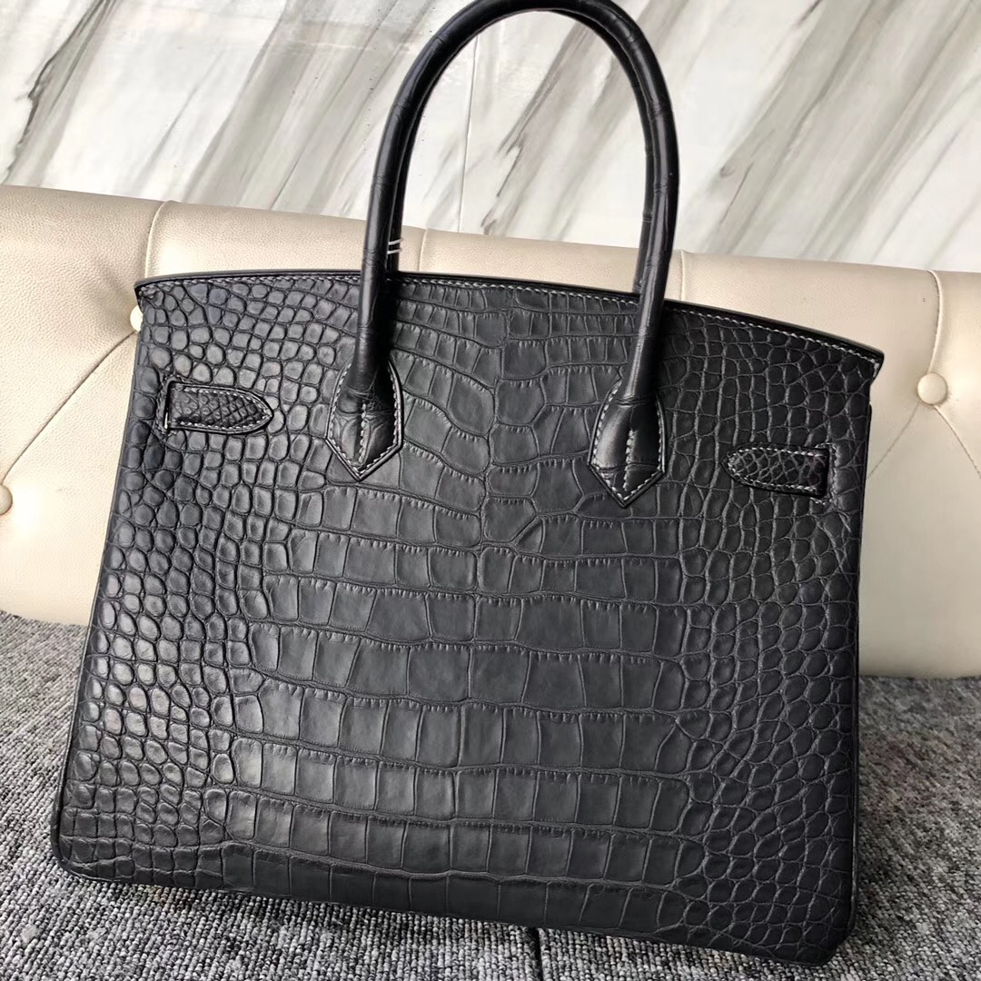 愛馬仕鉑金包 女包價格壹覽表 Hermes Birkin 30cm 美洲鱷 ck80石墨灰 Graphite