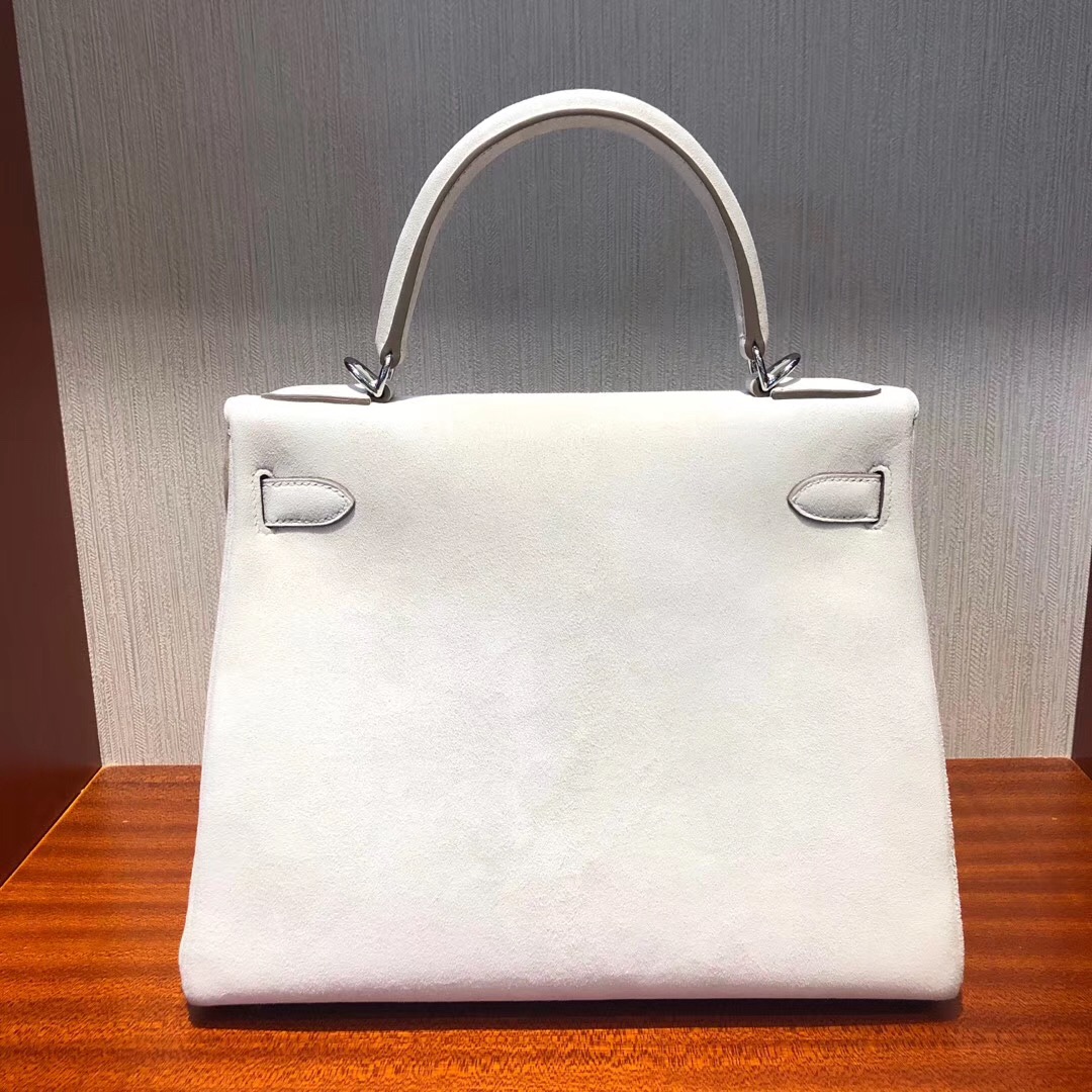 臺灣愛馬仕內縫凱莉包 Hermes Kelly 28cm 羊皮反絨麂皮 ck10奶昔白 Craie