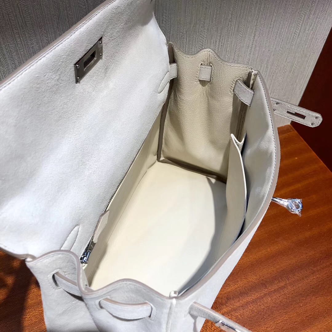 臺灣愛馬仕內縫凱莉包 Hermes Kelly 28cm 羊皮反絨麂皮 ck10奶昔白 Craie