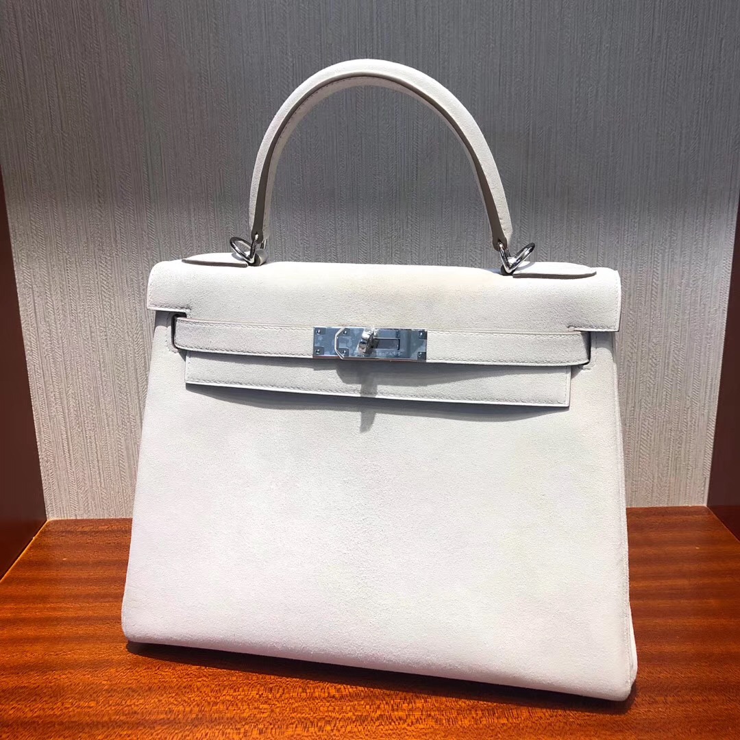 臺灣愛馬仕內縫凱莉包 Hermes Kelly 28cm 羊皮反絨麂皮 ck10奶昔白 Craie