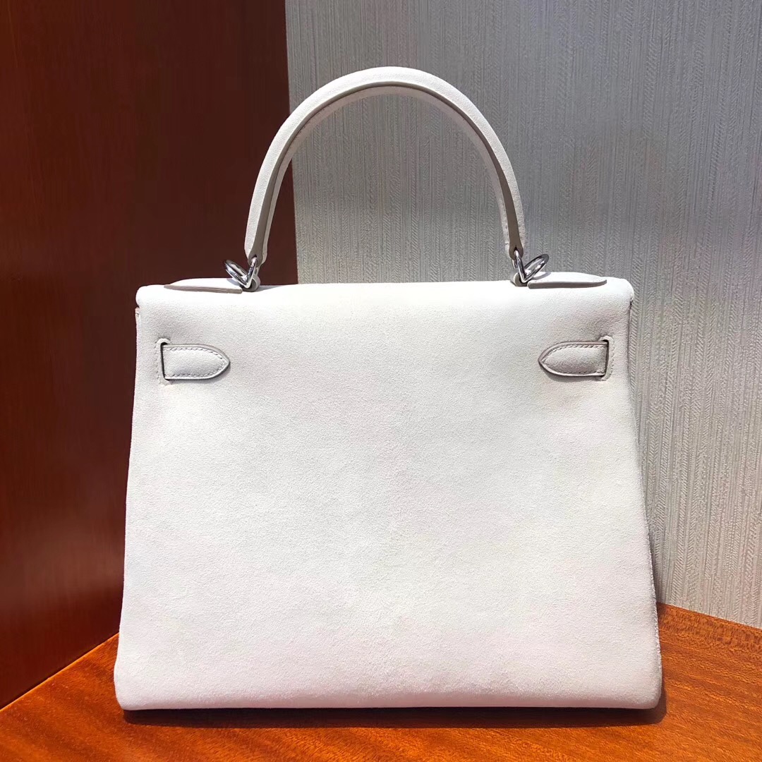 臺灣愛馬仕內縫凱莉包 Hermes Kelly 28cm 羊皮反絨麂皮 ck10奶昔白 Craie