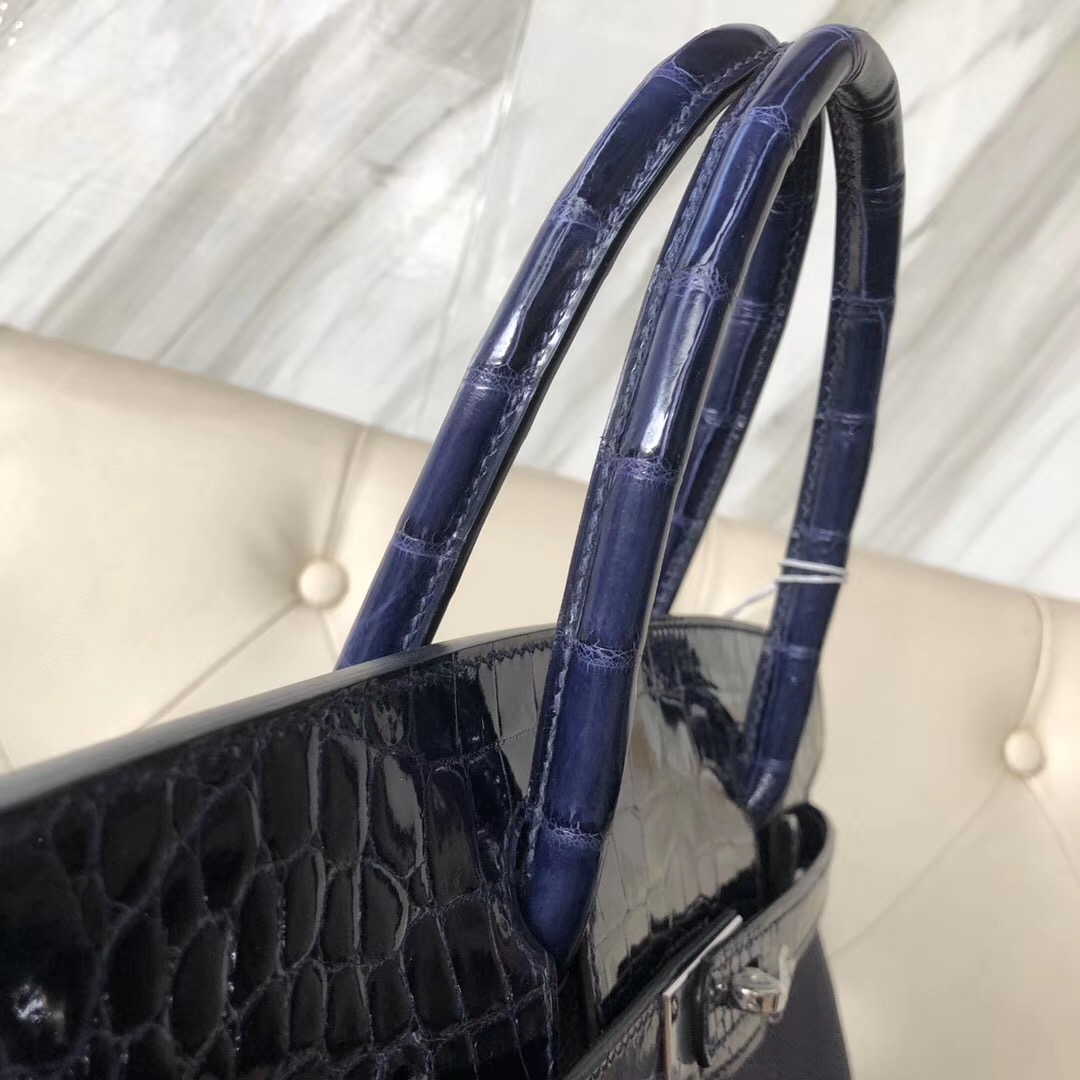 香港鉑金包定制 Hermes Birkin 30cm Touch M3墨水藍Blue Encre Togo 美洲鱷