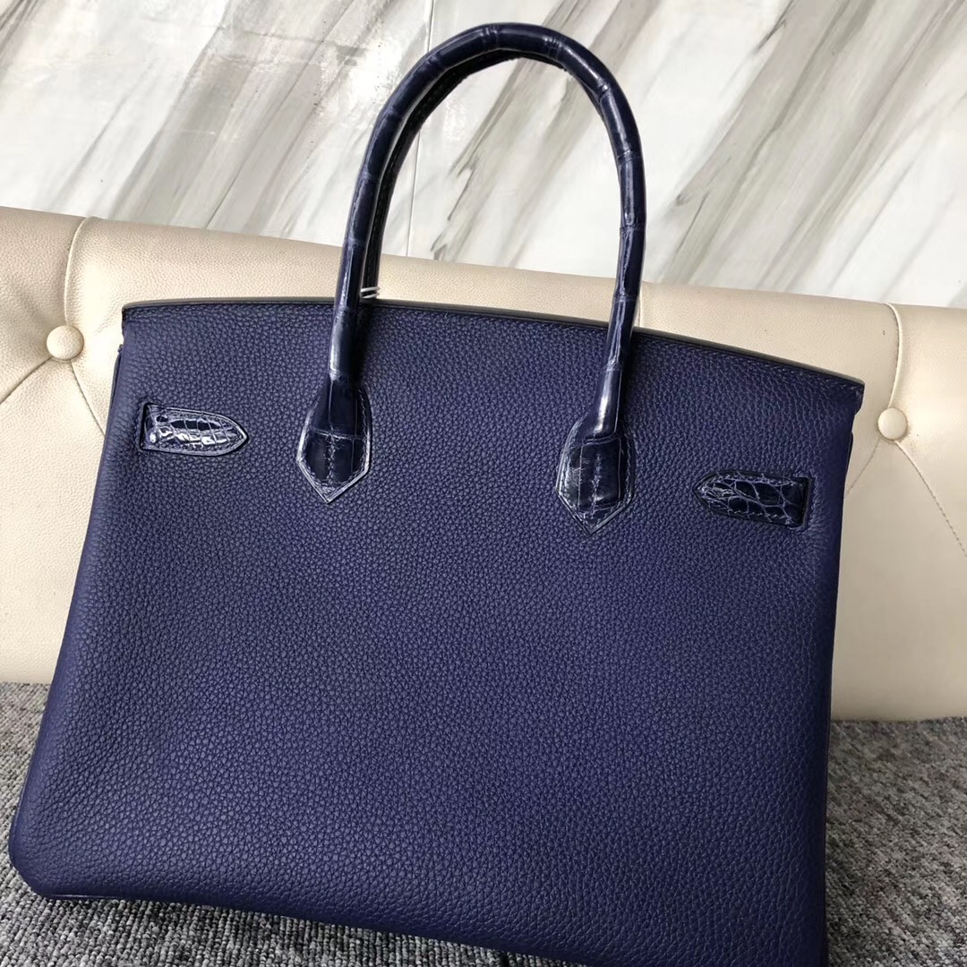 香港鉑金包定制 Hermes Birkin 30cm Touch M3墨水藍Blue Encre Togo 美洲鱷