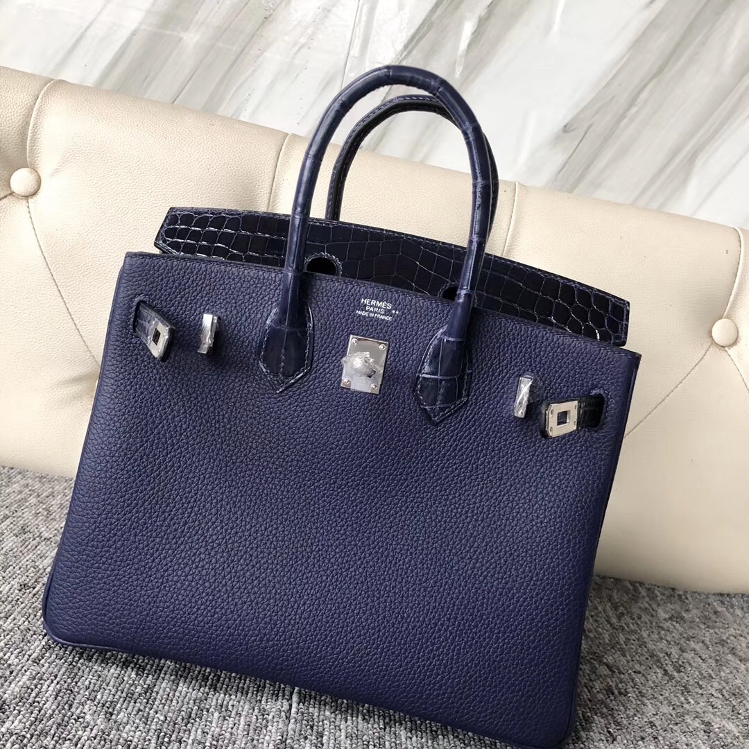 臺灣愛馬仕鉑金包 Hermes Birkin 25cm Touch M3墨水藍 Togo 美洲鱷 M3墨水藍