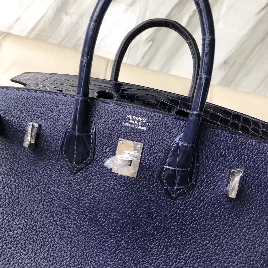 臺灣愛馬仕鉑金包 Hermes Birkin 25cm Touch M3墨水藍 Togo 美洲鱷 M3墨水藍