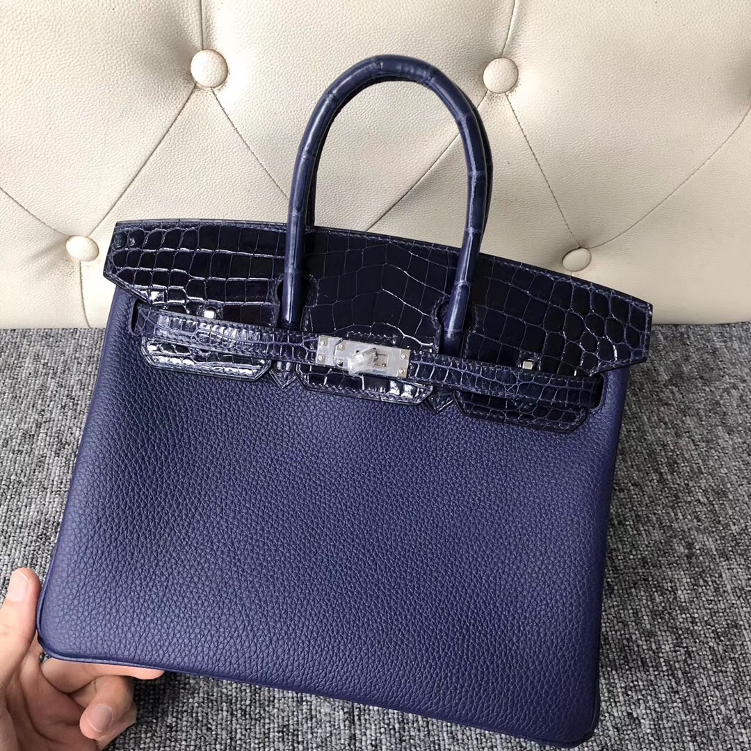 臺灣愛馬仕鉑金包 Hermes Birkin 25cm Touch M3墨水藍 Togo 美洲鱷 M3墨水藍