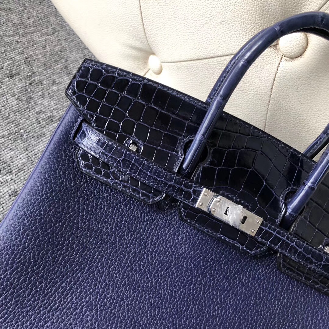 臺灣愛馬仕鉑金包 Hermes Birkin 25cm Touch M3墨水藍 Togo 美洲鱷 M3墨水藍