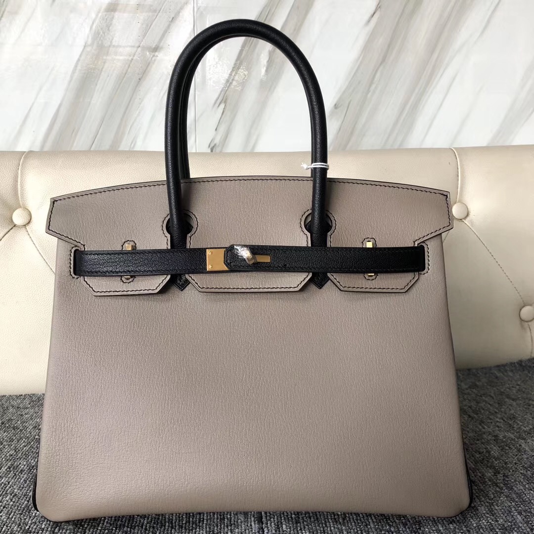 鉑金包 Singapore Hermes Birkin 30cm Hss Chevre ck18大象灰/ck89黑色 拉絲金扣