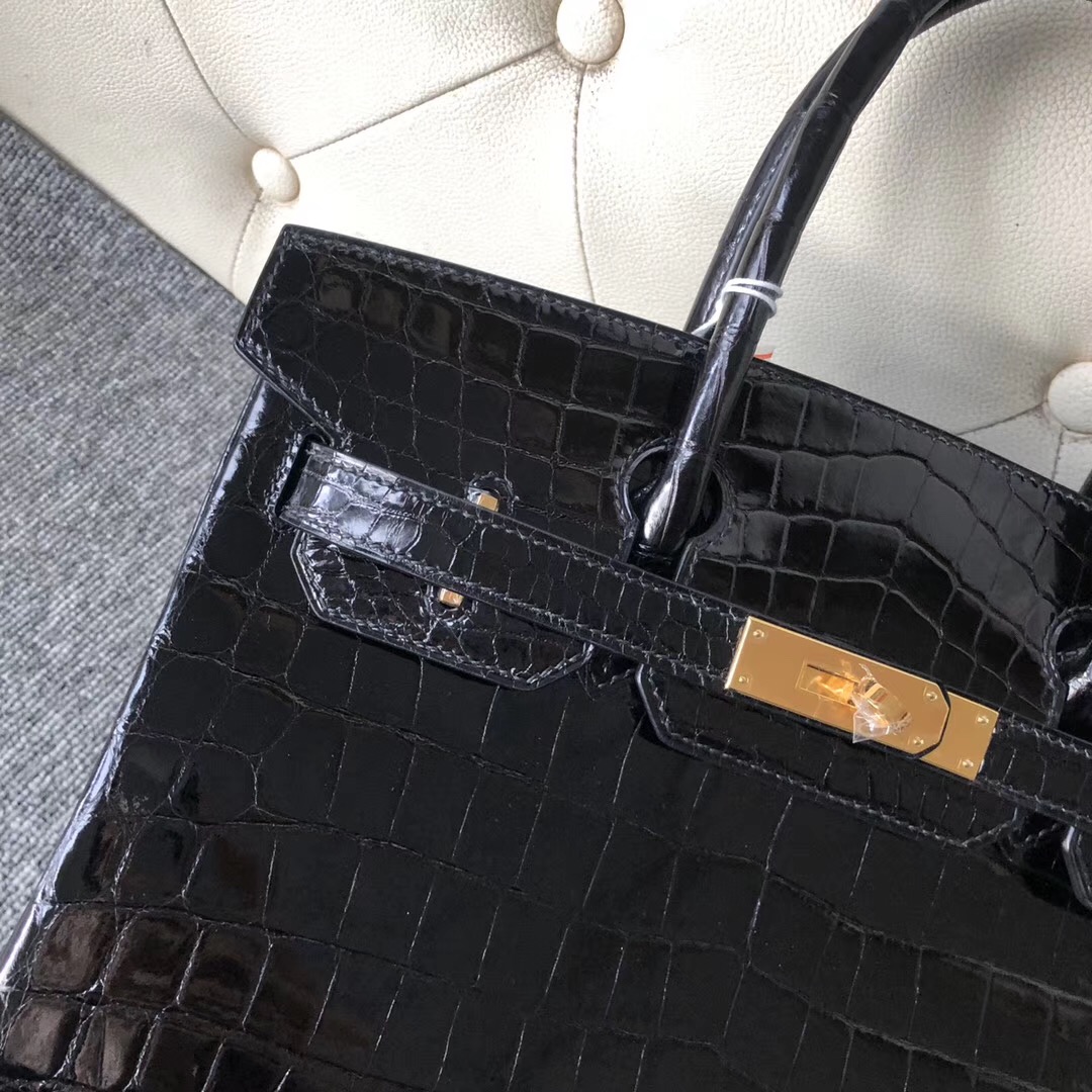 香港愛馬仕鉑金包定制 Hermes Birkin 30cm 尼羅鱷 ck89 黑色 Noir 鍍24k金