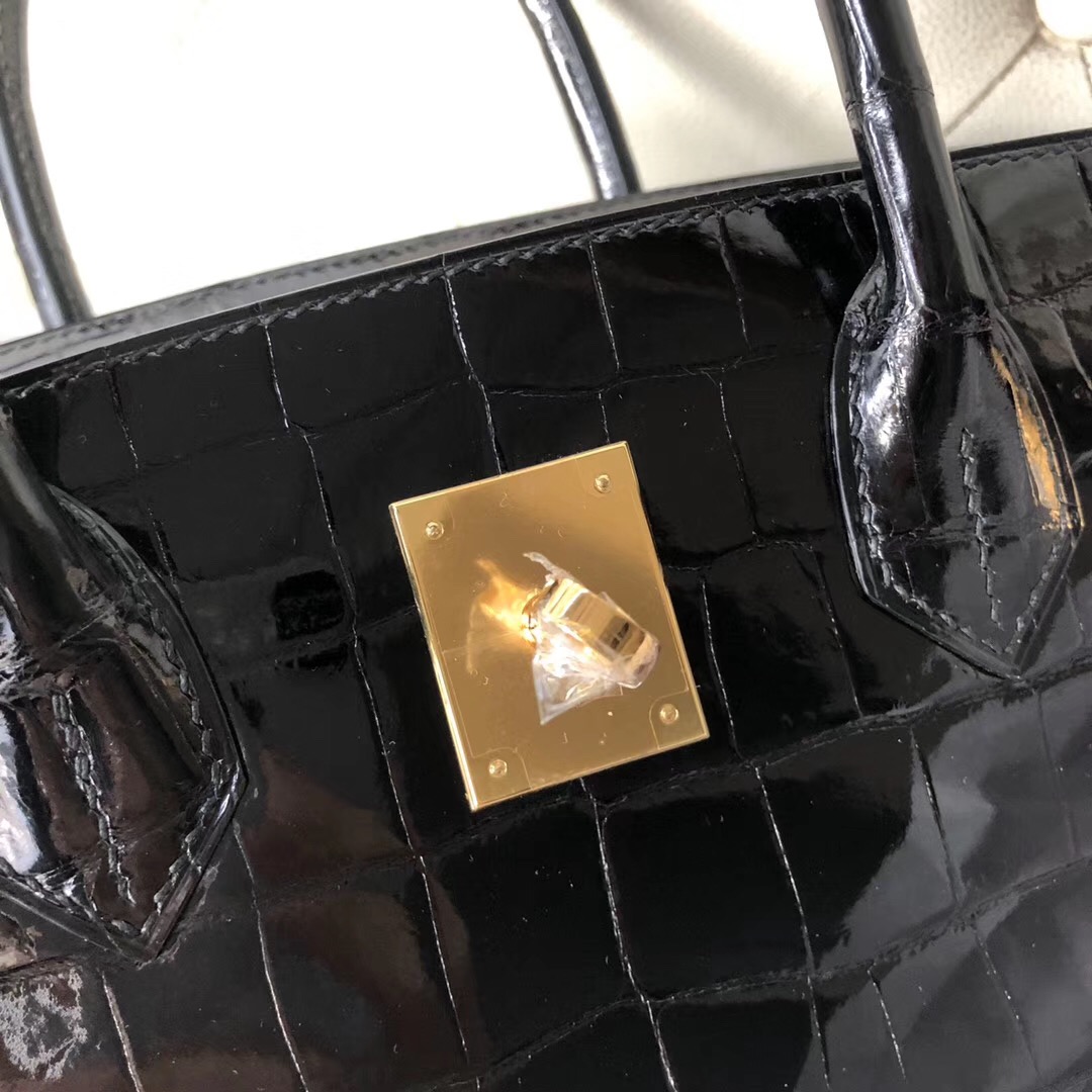 香港愛馬仕鉑金包定制 Hermes Birkin 30cm 尼羅鱷 ck89 黑色 Noir 鍍24k金