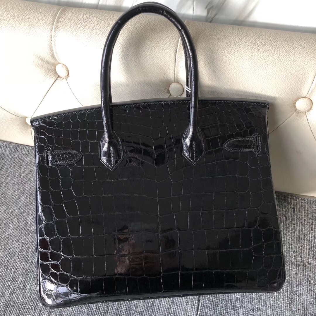 香港愛馬仕鉑金包定制 Hermes Birkin 30cm 尼羅鱷 ck89 黑色 Noir 鍍24k金