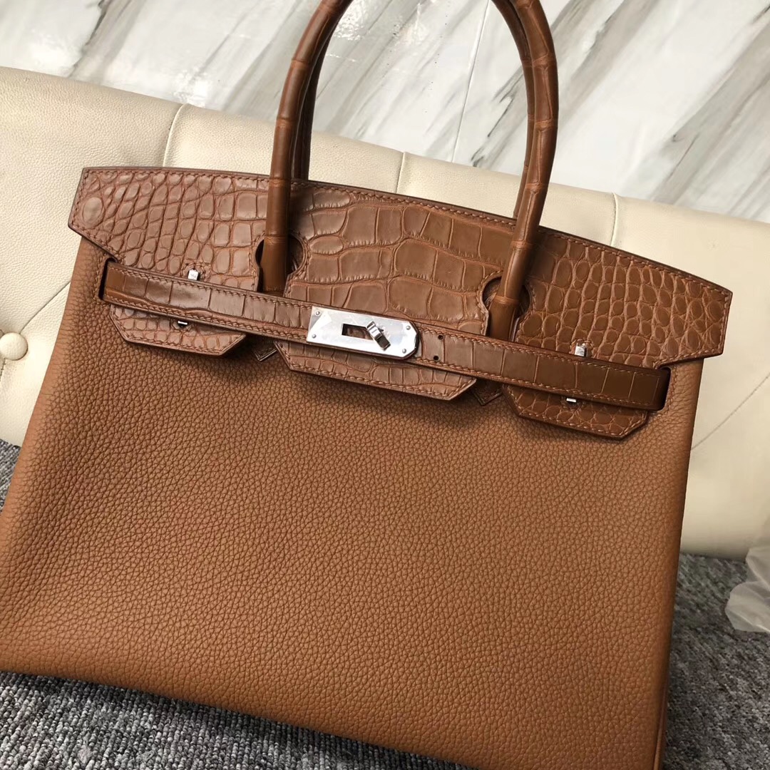 爱马仕铂金包官网价格 Hermes Birkin 30cm Touch Ck37金棕色 TOGO/雾面美洲鳄