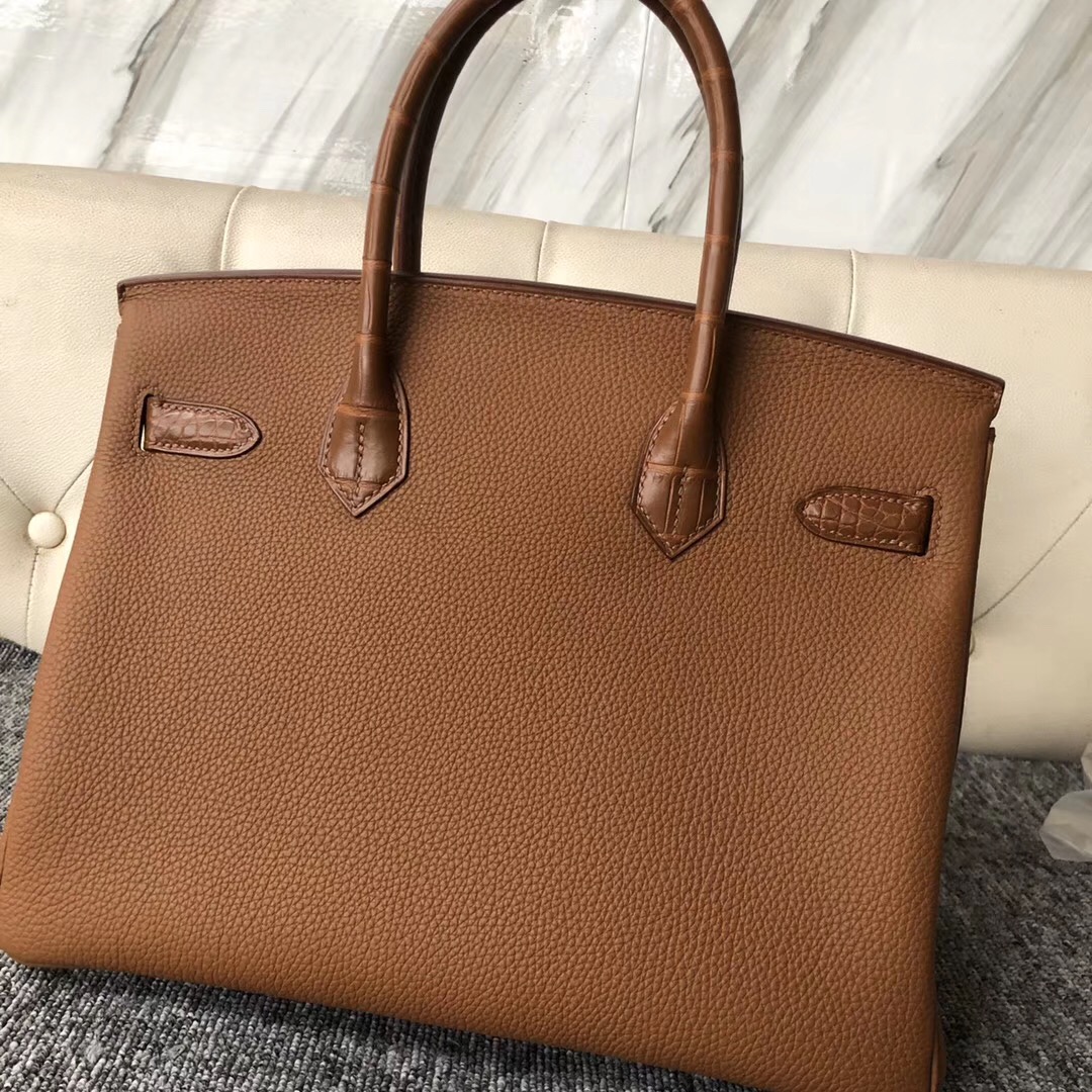 爱马仕铂金包官网价格 Hermes Birkin 30cm Touch Ck37金棕色 TOGO/雾面美洲鳄