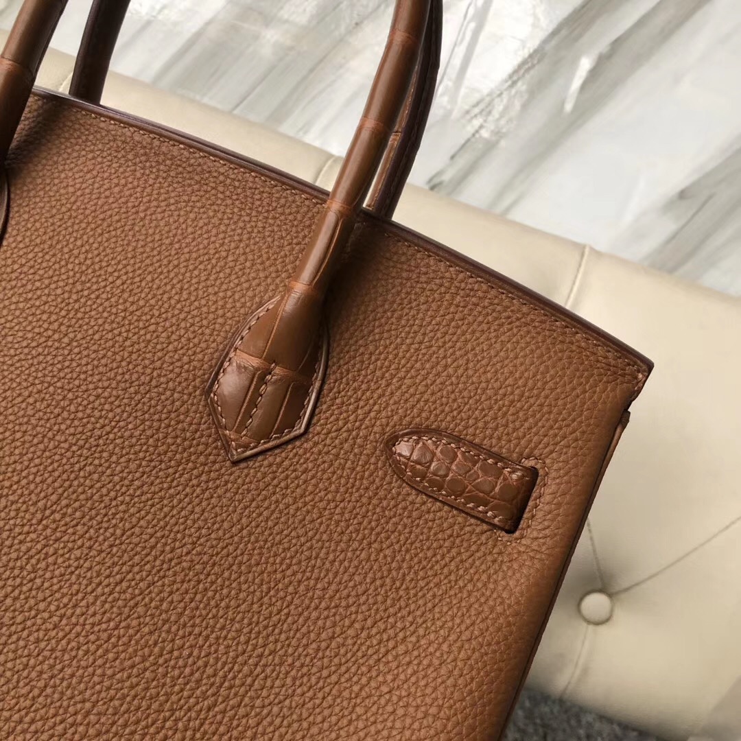 爱马仕铂金包官网价格 Hermes Birkin 30cm Touch Ck37金棕色 TOGO/雾面美洲鳄