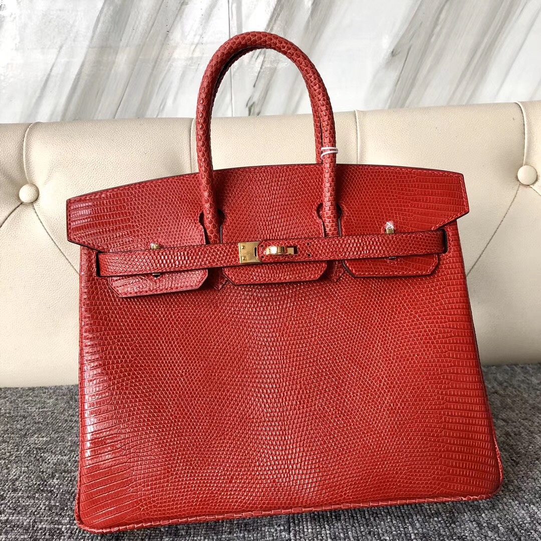 愛馬仕包包臺灣網站 蜥蜴皮鉑金包 Hermes Birkin 25cm Q5 Rose casaque 國旗紅 Lizard