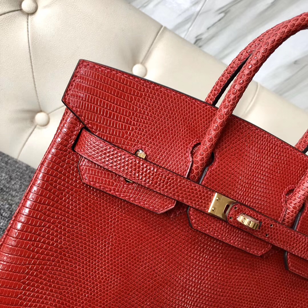 愛馬仕包包臺灣網站 蜥蜴皮鉑金包 Hermes Birkin 25cm Q5 Rose casaque 國旗紅 Lizard