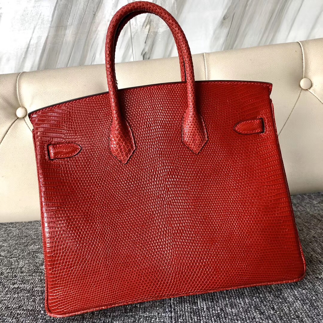 愛馬仕包包臺灣網站 蜥蜴皮鉑金包 Hermes Birkin 25cm Q5 Rose casaque 國旗紅 Lizard