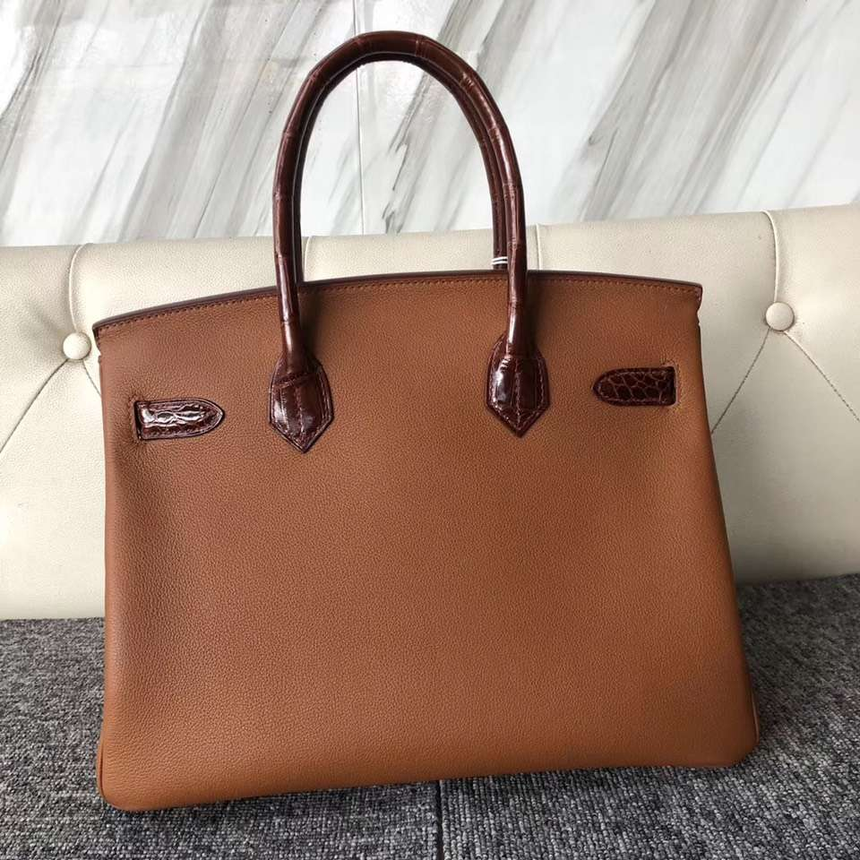 Hermes Birkin 30cm Touch CK37金棕色/CC31蜜糖棕 美洲鱷 拼 Evecolor牛皮