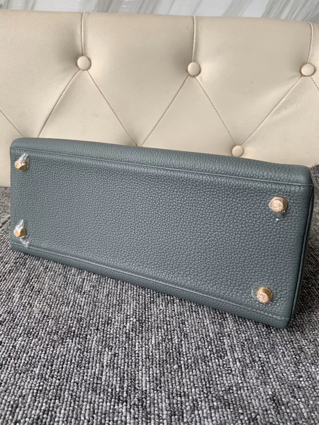 愛馬仕内縫凱莉包 Hermes kelly 28cm CC63杏綠色 Vert Amande Togo 禦用五金 鍍24k金