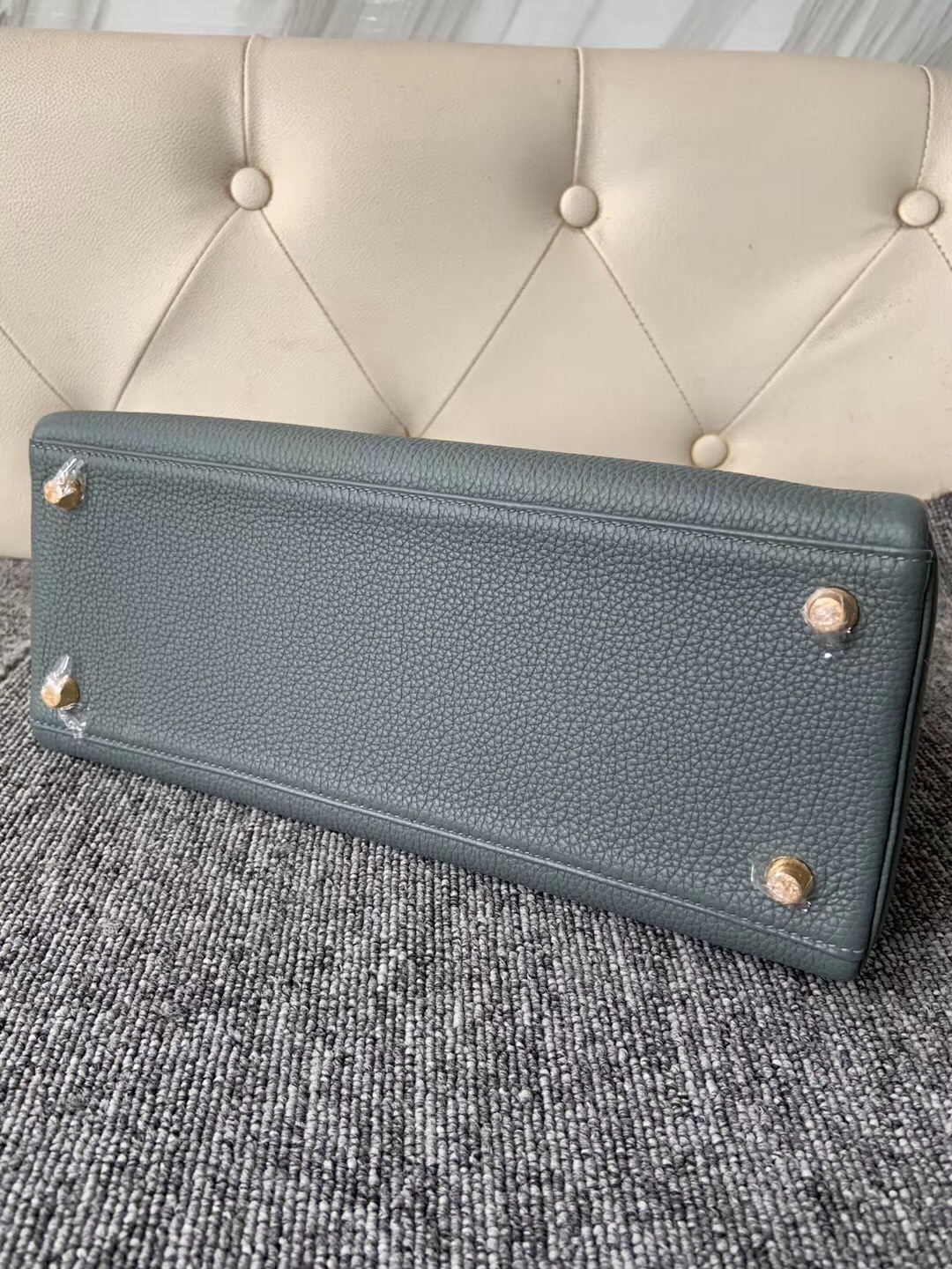 愛馬仕内縫凱莉包 Hermes kelly 28cm CC63杏綠色 Vert Amande Togo 禦用五金 鍍24k金