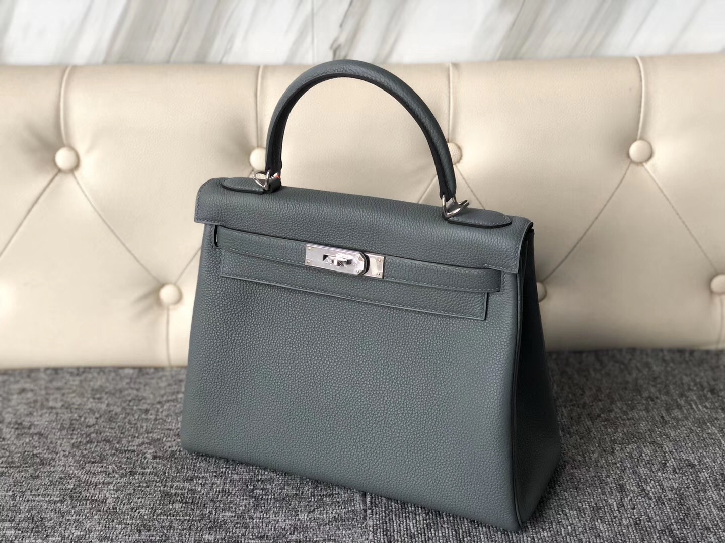 愛馬仕內縫凱莉包 Singapore Hermes Kelly 28cm togo CC63杏綠色 Vert Amande