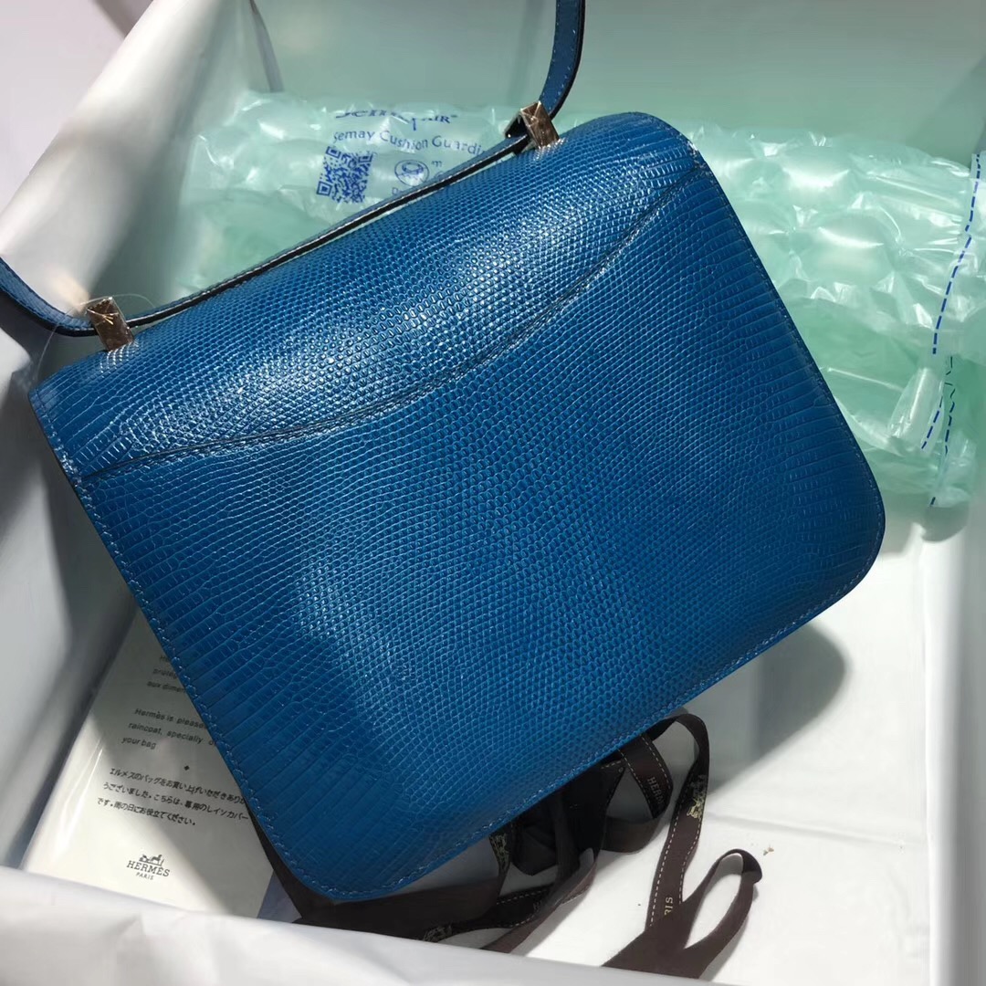 臺灣高雄市Hermes Constance 24cm 7w伊茲密爾藍 Blue Izmir 玫瑰金扣 蜥蜴皮