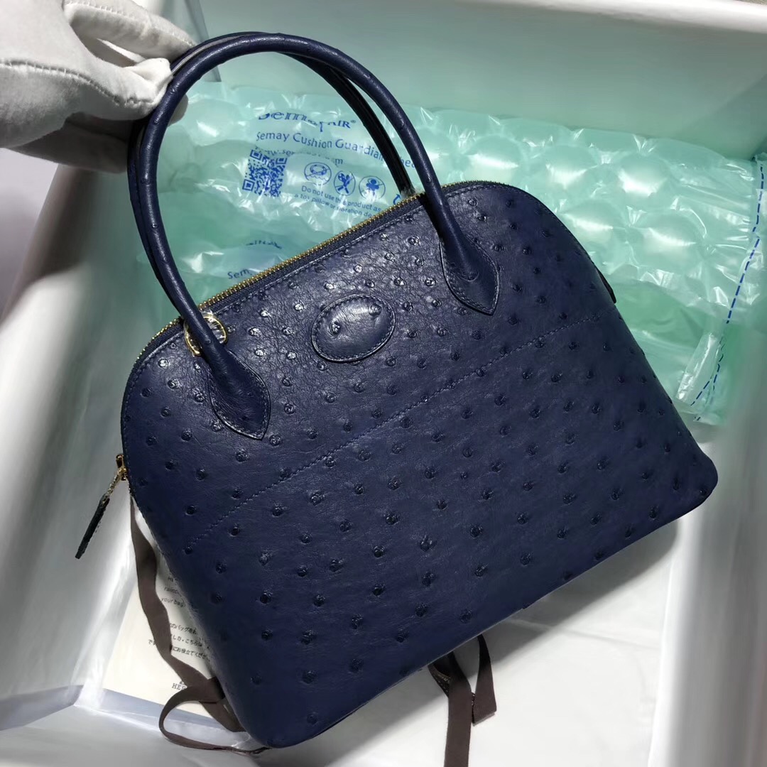 臺灣新竹市愛馬仕寶萊27 Hermes Bolide 27cm Ostrich CK73寶石藍 Blue Sapphire