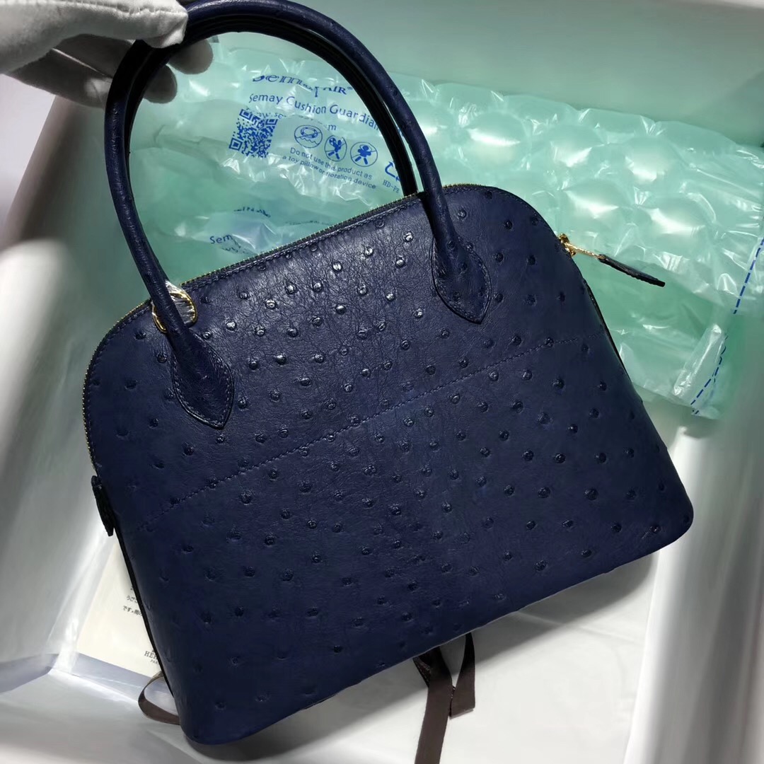 臺灣新竹市愛馬仕寶萊27 Hermes Bolide 27cm Ostrich CK73寶石藍 Blue Sapphire